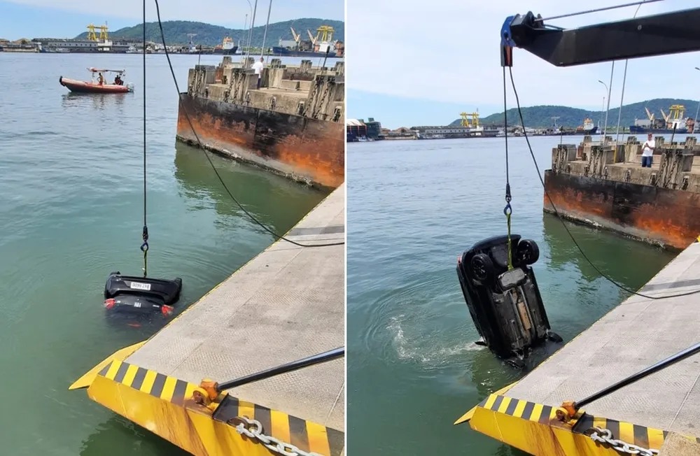 Motorista distraído erra rampa da balsa e 
