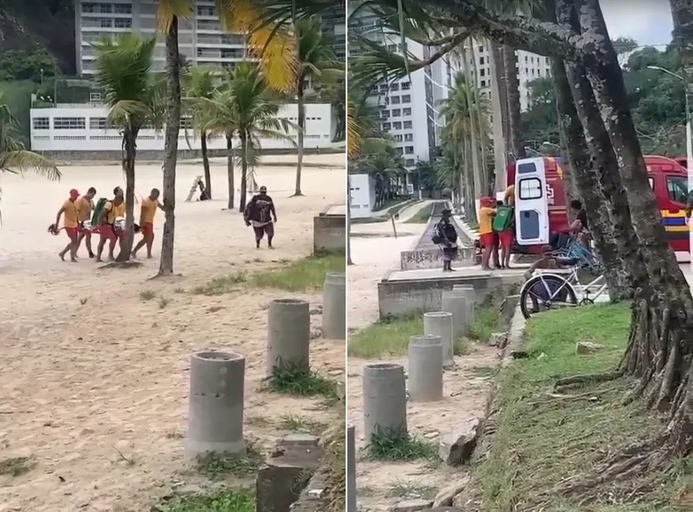 Guarda-vidas conseguem resgatar homem que era levado pela correnteza de retorno em praia de Guarujá;ele está internado