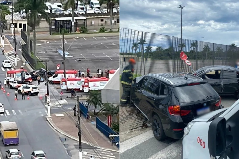 Batida entre dois carros mata mulher e deixa cincos pessoas feridas em Praia Grande