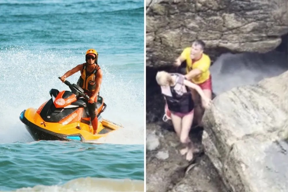 Guarda-vidas faz salvamento dramático de garota que caiu de moto aquática;ela está gravemente ferida