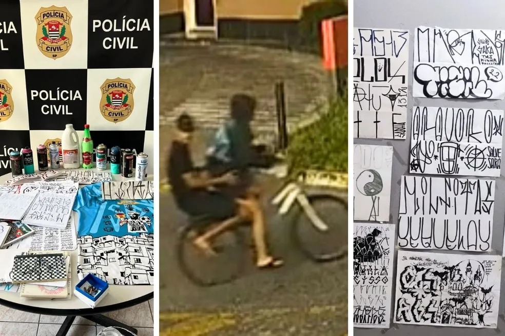 Polícia identifica e prende casal que pichou Prefeitura de São Vicente;material apreendido
