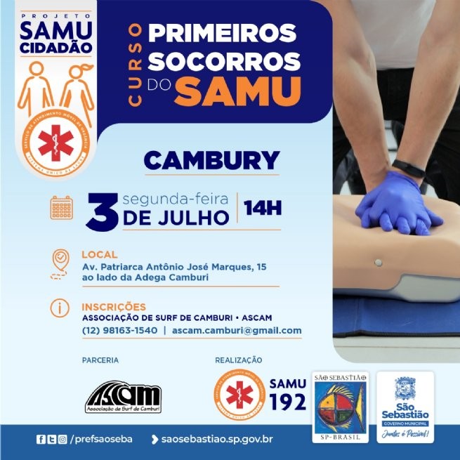 Projeto SAMU Cidadão oferece treinamento gratuito de Primeiros Socorros em Cambury na próxima segunda-feira
