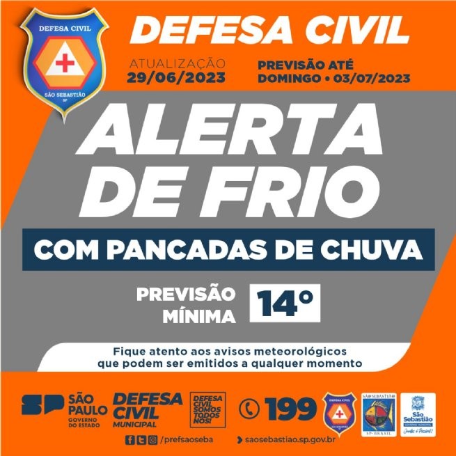 Defesa Civil alerta para chegada de frente fria e chuva a partir desta quinta-feira