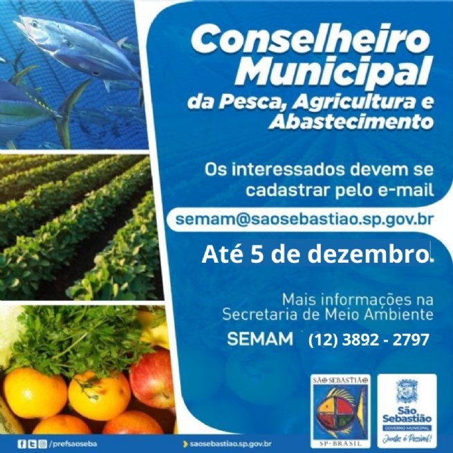 Conselho Municipal do Desenvolvimento da Pesca, Agricultura e Abastecimento abre inscrições para novos integrantes