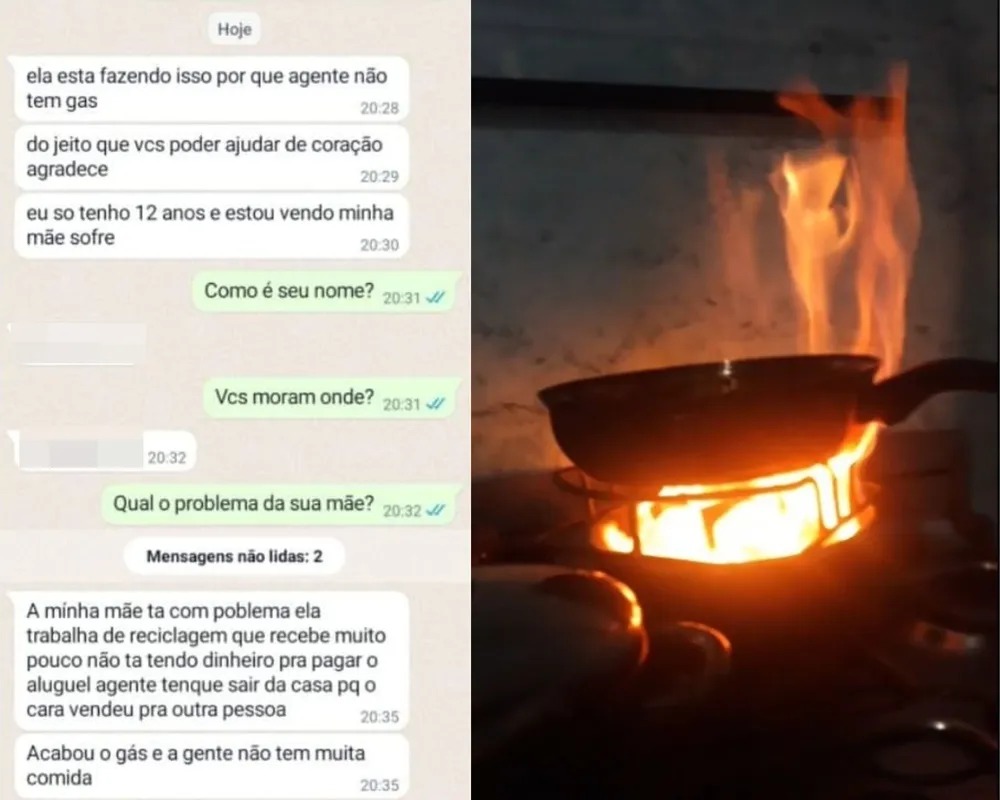 Garoto de 12 anos faz apelo nas redes por gás e comida; pai morreu e mãe cata recicláveis